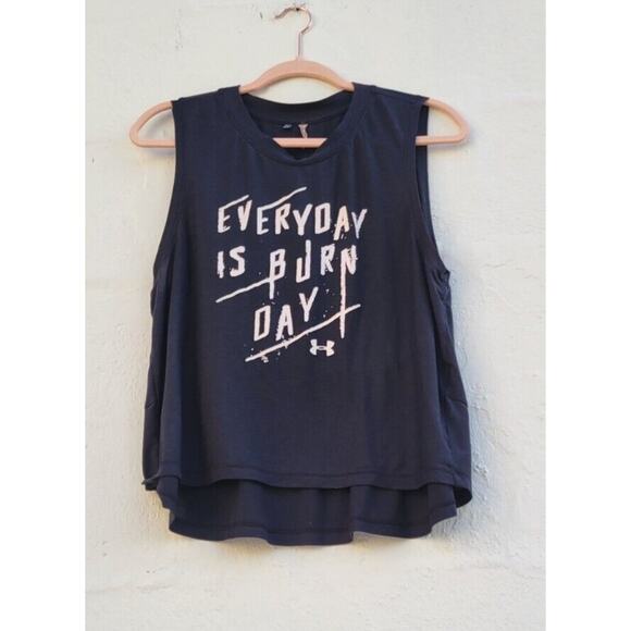 Under Armour Thin Black Athletic Muscle Tank Top Every Day Is Burn Day Size LG - Picture 2 of 5